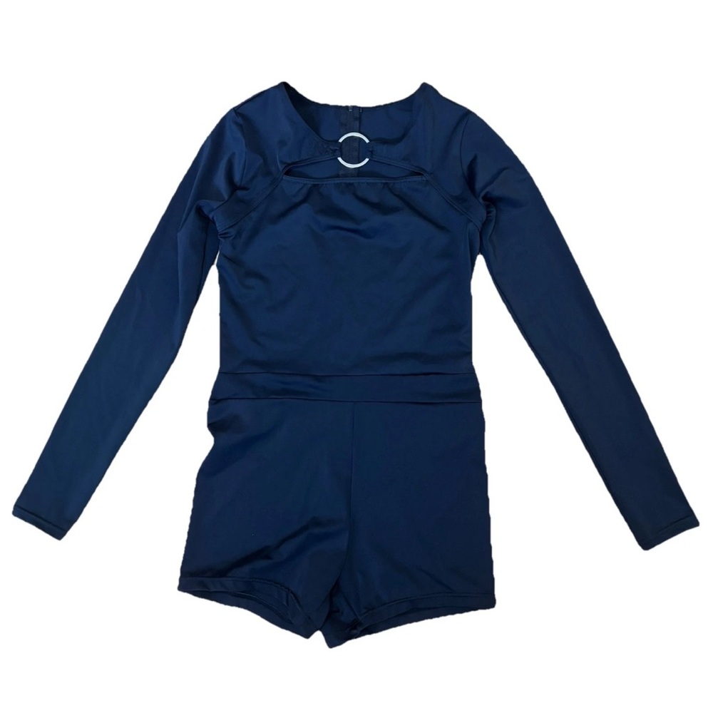 Weissman Touch Dance Costume Womens size LA Large Long Sleeve O-Ring Matte Black